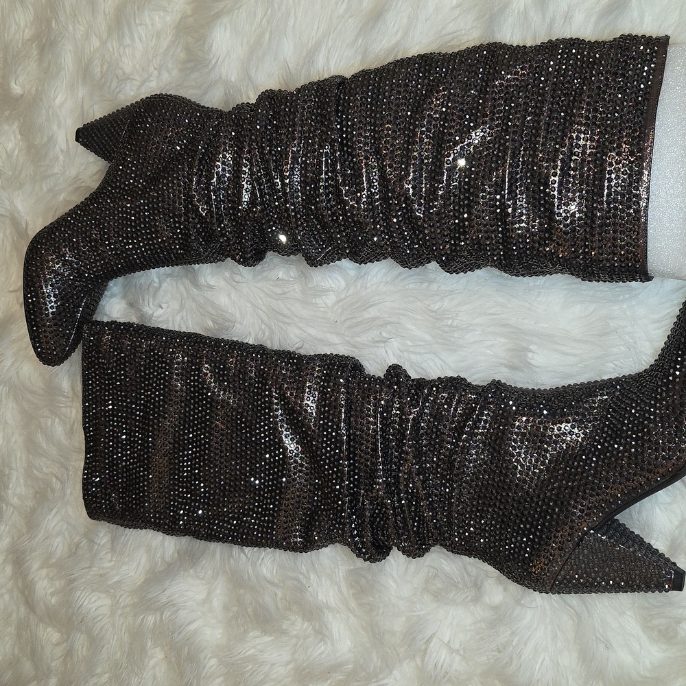 INC International Concepts Pewter Sparkle Over the Knee Boots